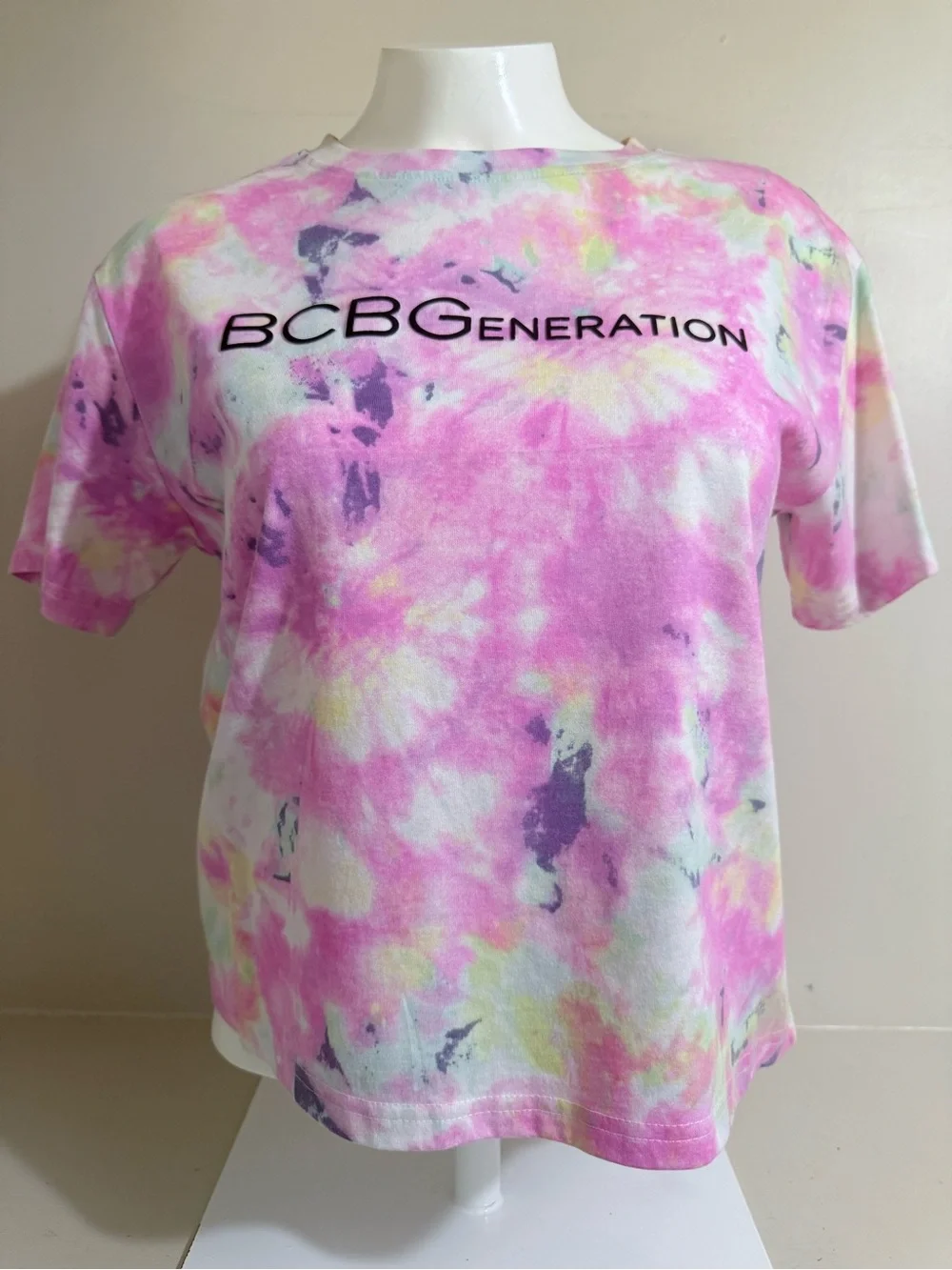 BCBGeneration Pink Tie-Dye Logo Short Sleeve Tee